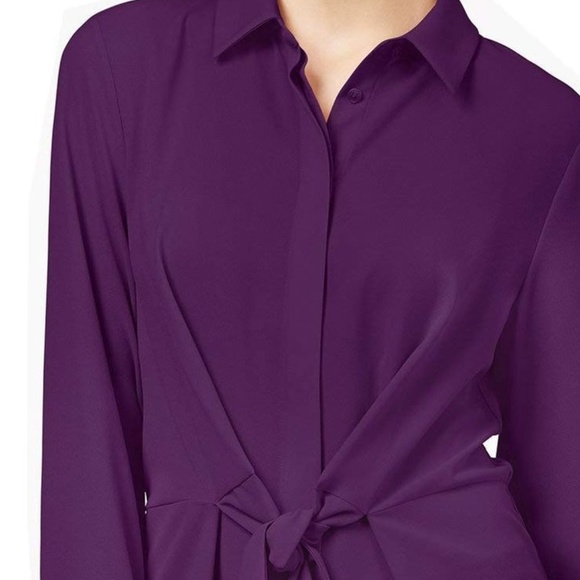 INC International Concepts Tie-Front Shirt Purple - Picture 2 of 2